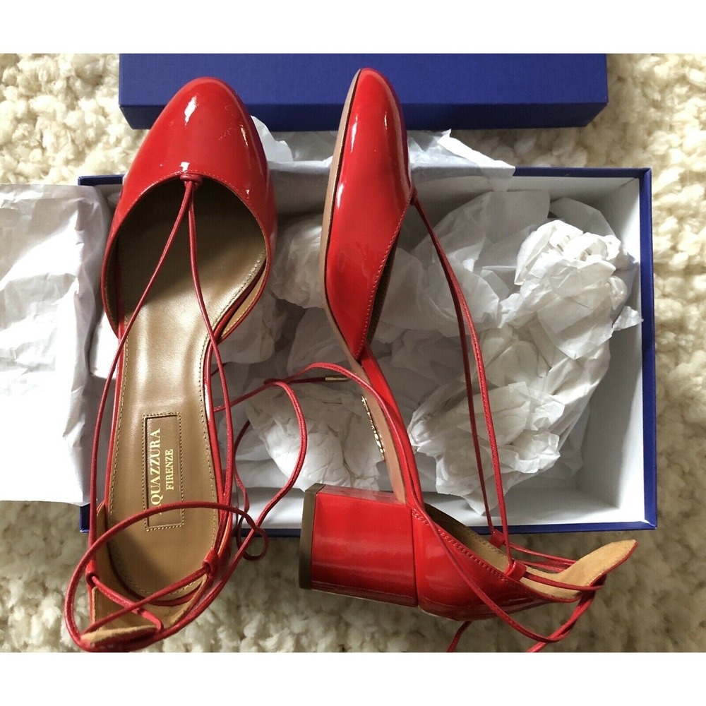 $500+ NIB Aquazzura Alexa Red Patent Leather Block Heel Pumps Shoes Italy/37 - Picture 11 of 11